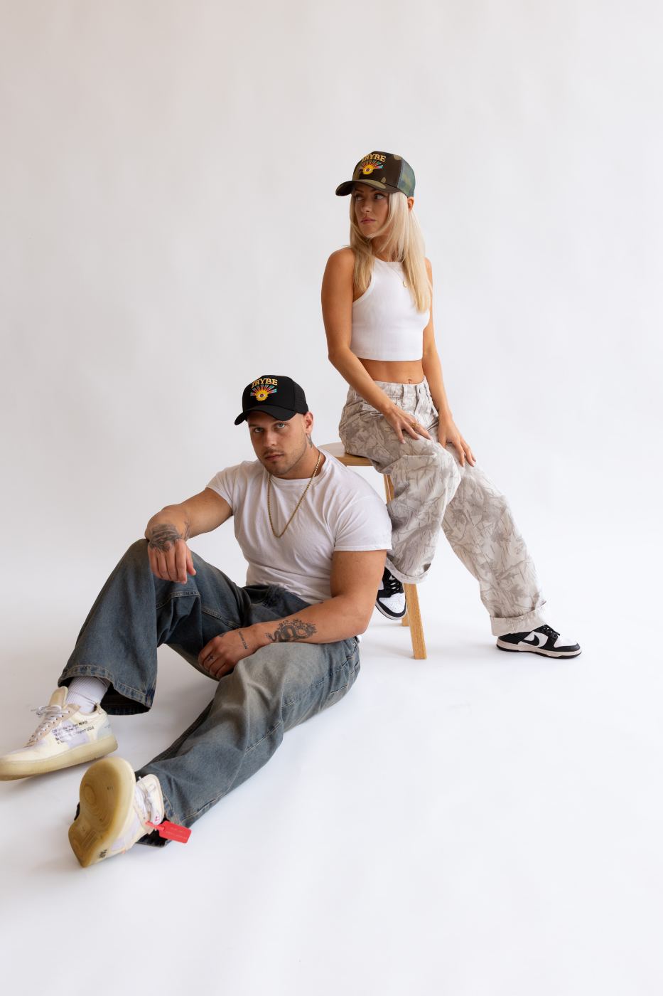 Trybe lookbook 01 / Bone & Black — premium lifestyle headwear and minimalist streetwear caps